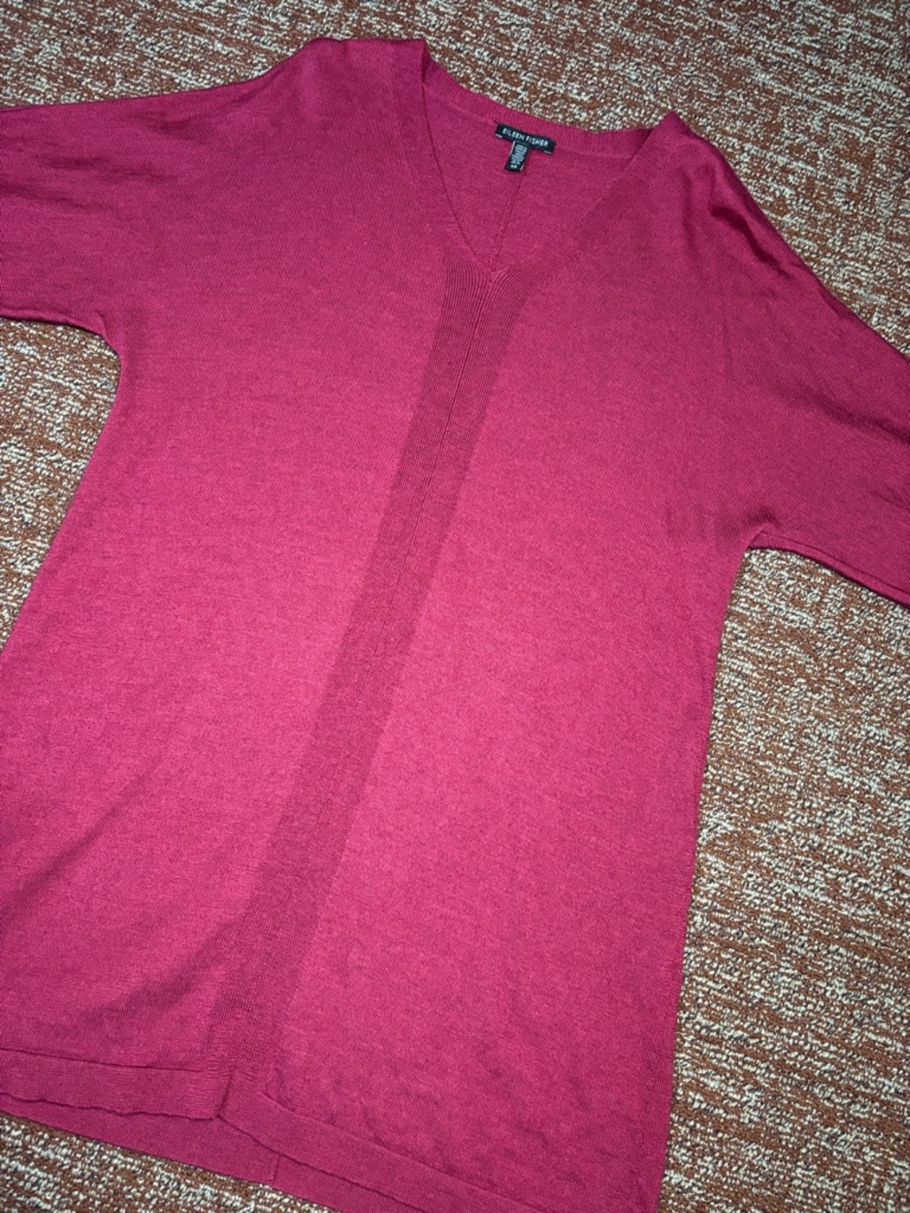 Eileen Fisher cranberry merino jersey half sleeve tunic sweater women’s small